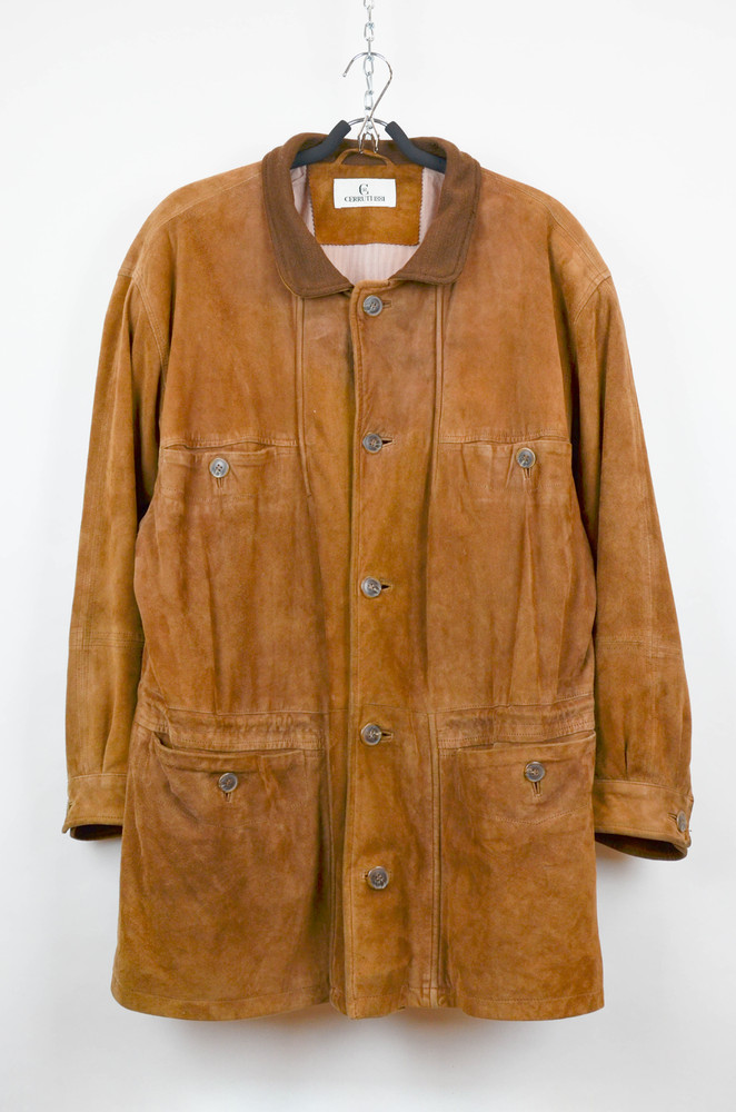 Cerruti 1881 Vintage Brown Suede Leather Jacket – Button Front Coat – Size L