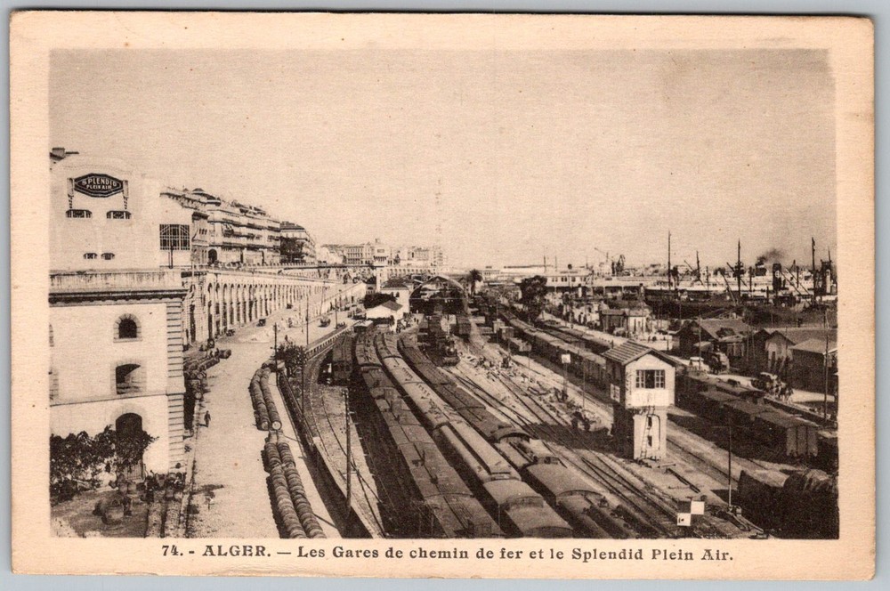 Antique Postcard Splendid Plein Air Train Algiers, Algeria 1910s