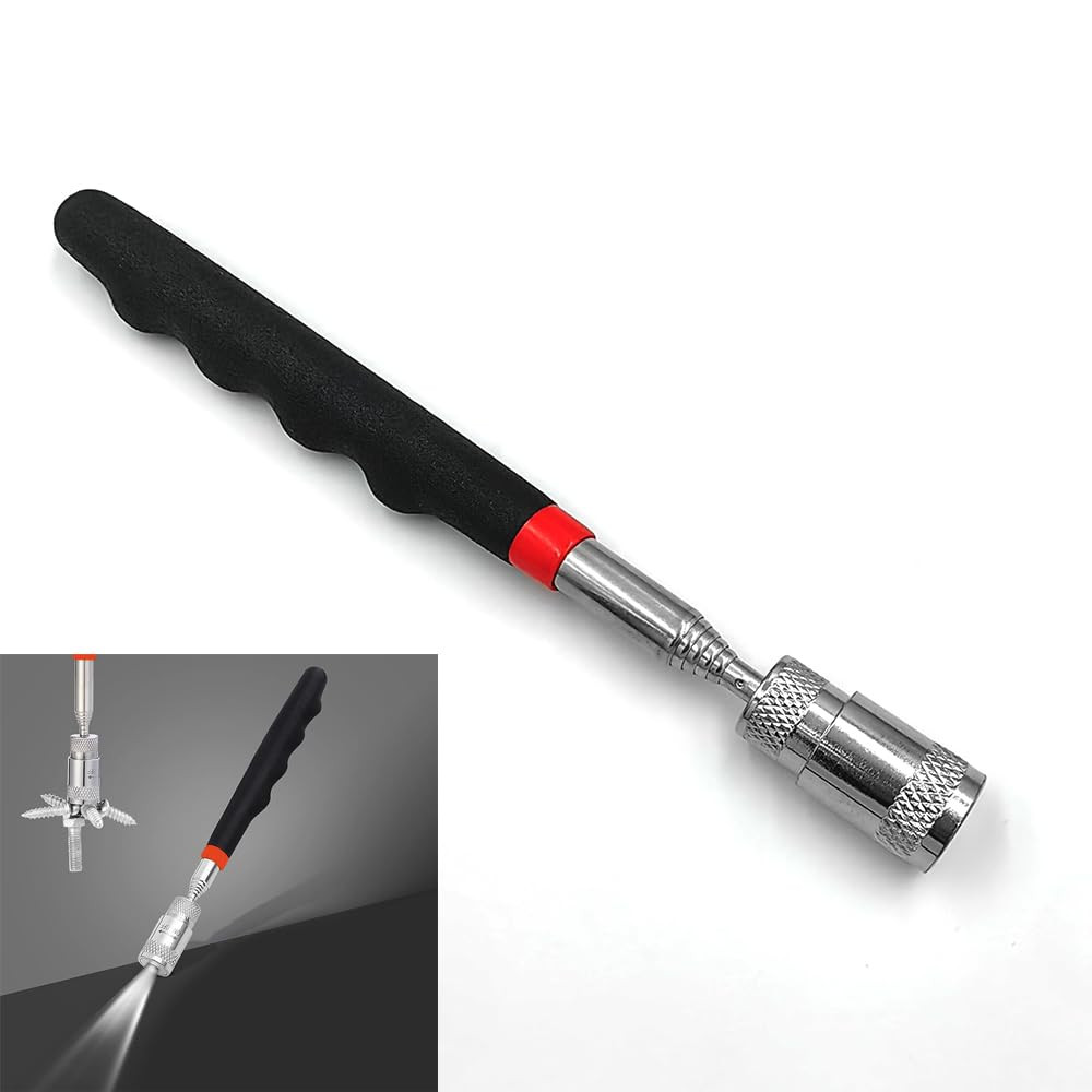 Telescoping Magnetic Flashlight Pickup Tool with LED Light, Magnet Stick Rod ...