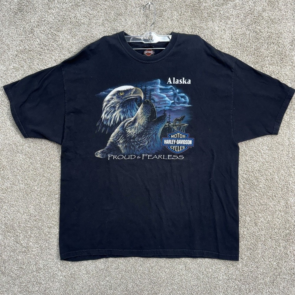 Harley-Davidson Graphic T-Shirt Men Large Black Alaska Eagle Wolf 2003 Vintage