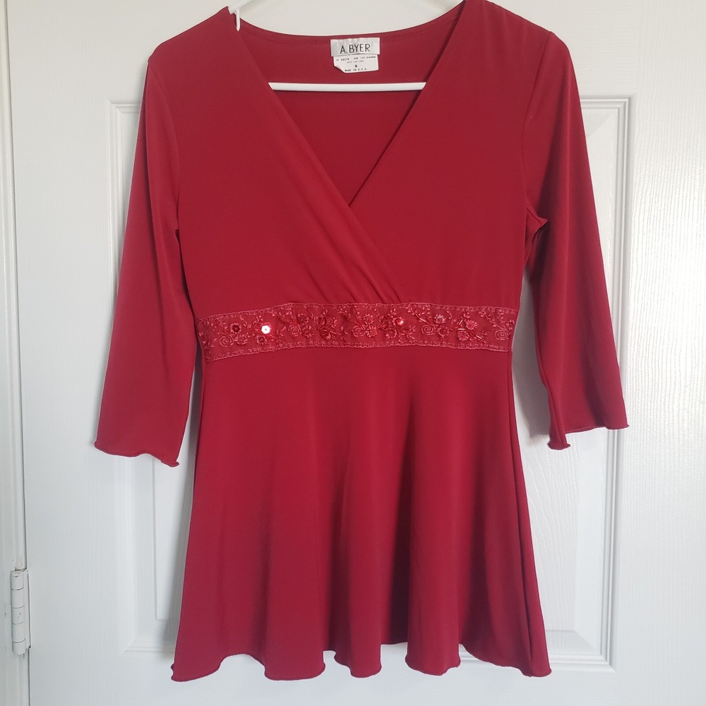 Vintage A Byer Y2K 90s Babydoll Top Size S/M Red Sequins Whimsy Fairy Retro Glam
