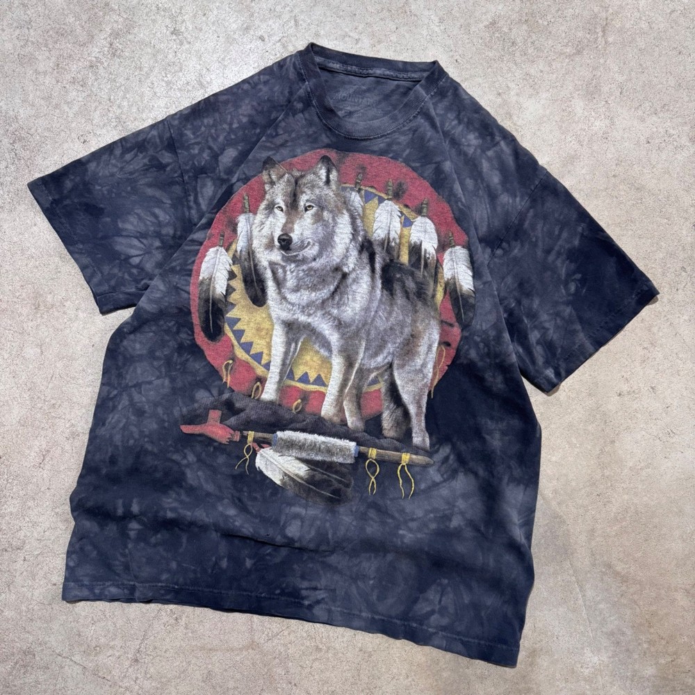 Vintage The Mountain Wolf Tie Dye T-Shirt Native American Style Nature Size M