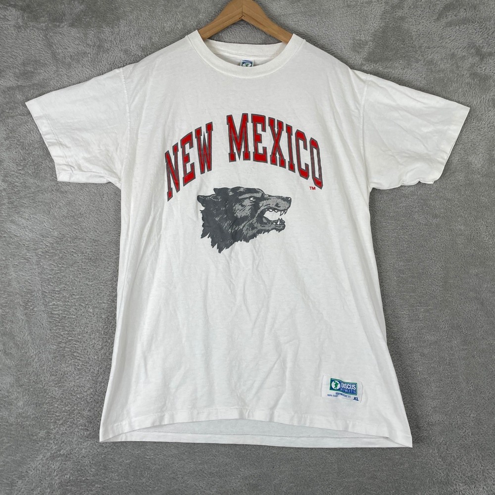 Vintage New Mexico Lobos T Shirt Mens XL White Discus Athletic Graphic Tee USA