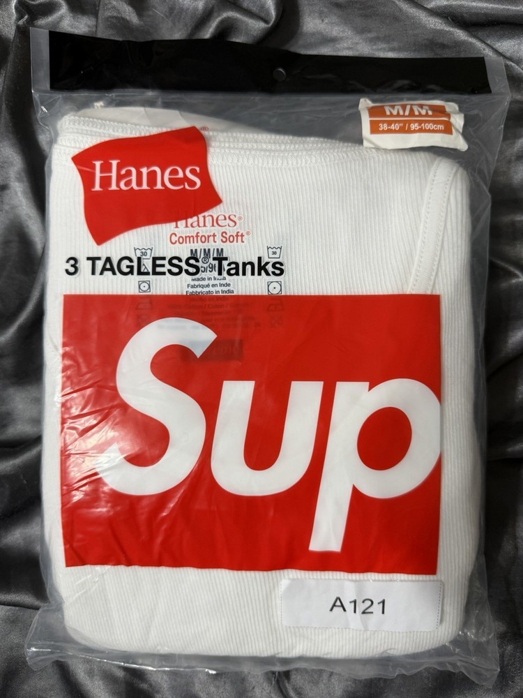 White Supreme Hanes 3 Tagless Tanks Size M