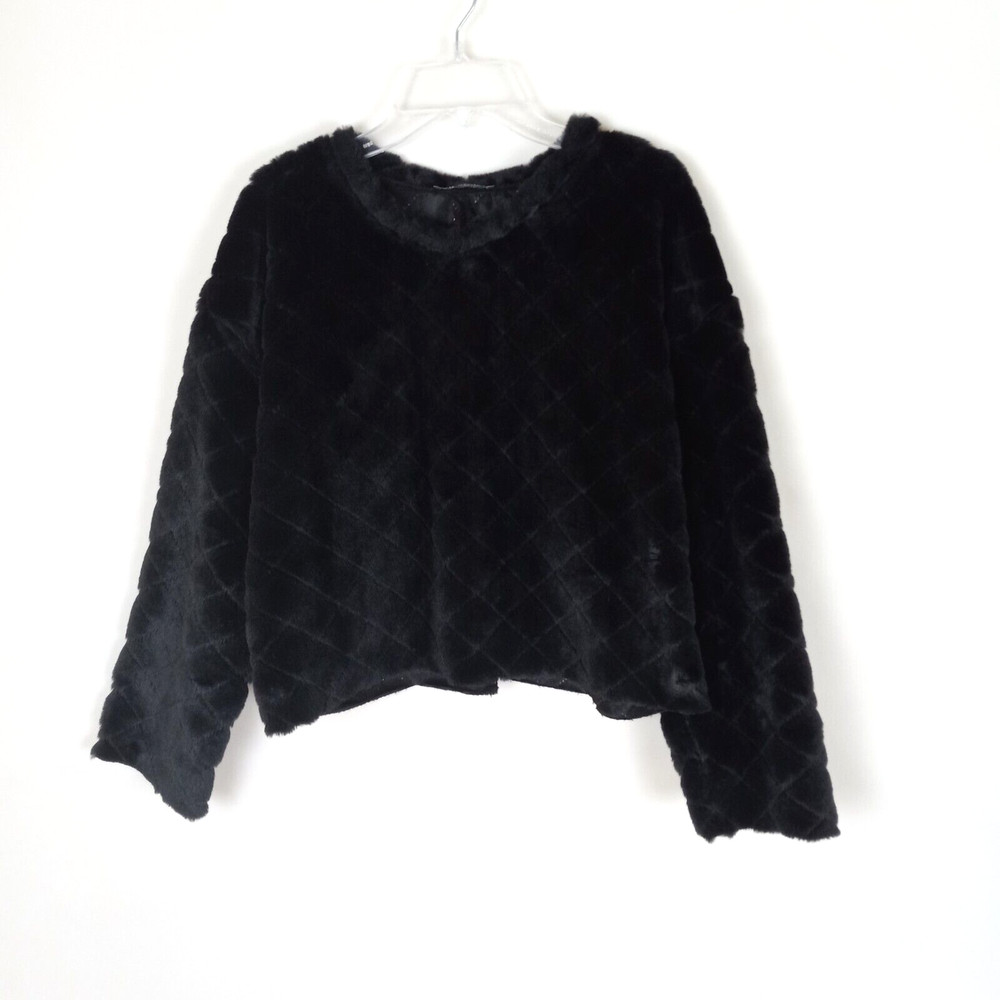 Zara Quilted Top Womens Medium Faux Fur Black Raw Hems Goth Grunge