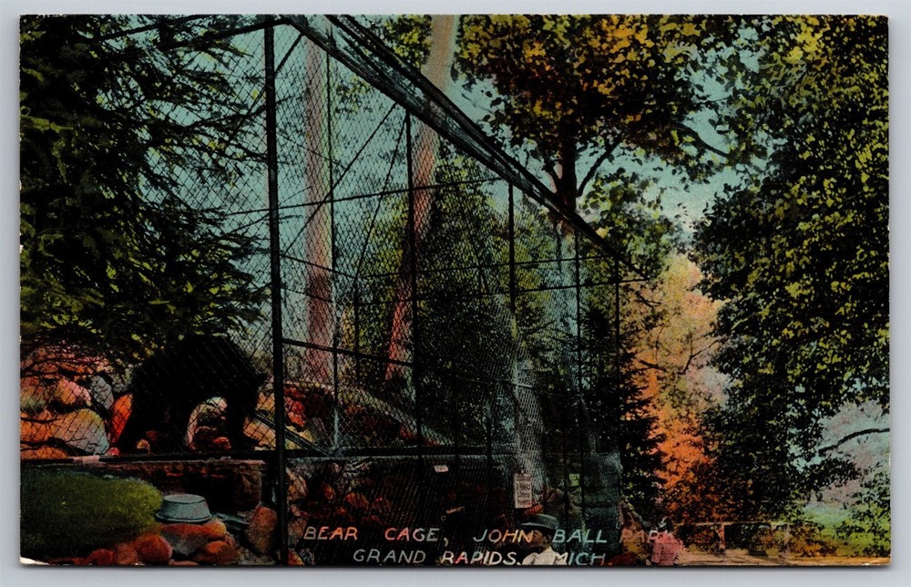 Bear Cage With Live Bear John Ball Park Zoo Grand Rapids MI C1912 Postcard N24