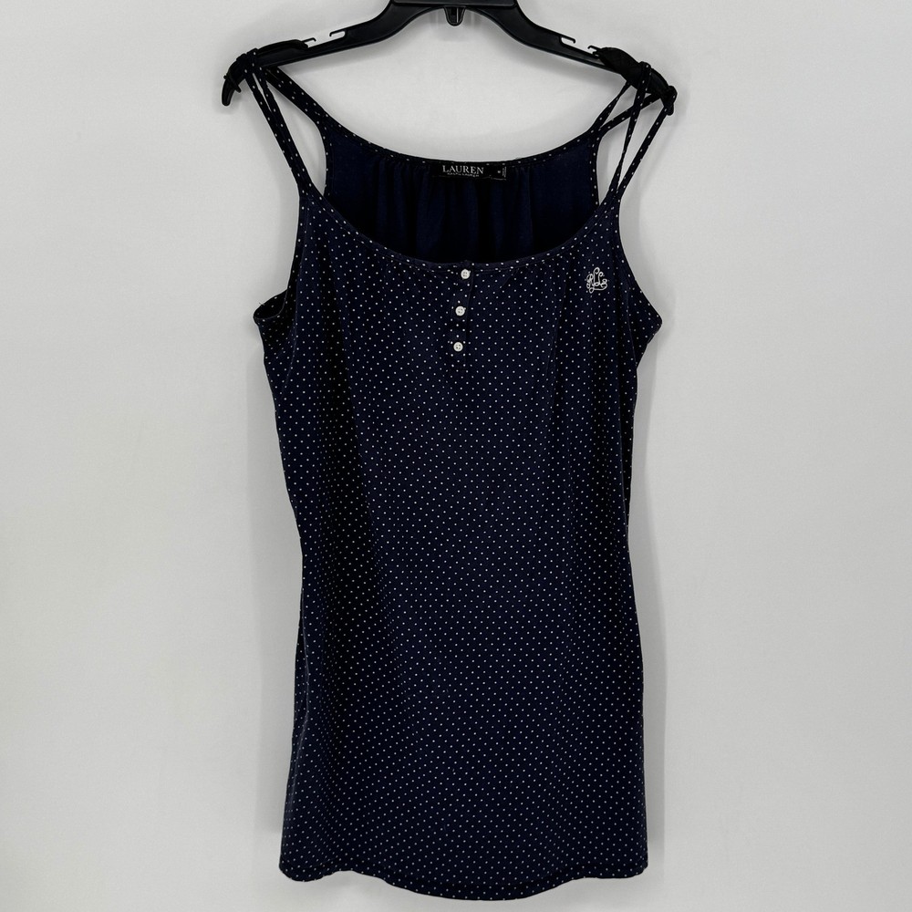 Lauren Ralph Lauren Navy Polka Dot Cotton Henley Camisole Top Womens Size Medium