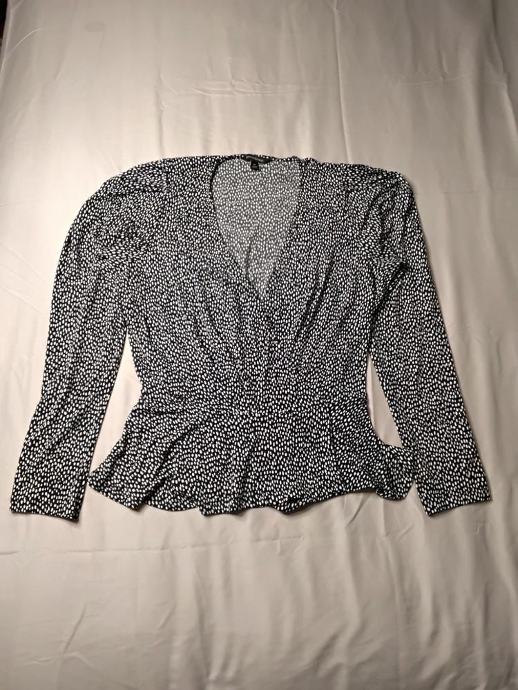 Banana Republic Black And White Polka Dots Print Wrap Blouse Sz M Peplum...