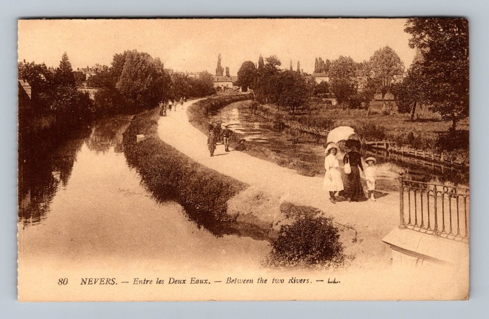 France- Nevers Walkway Between Two Rivers Postal Old Card View Vintage Postcard