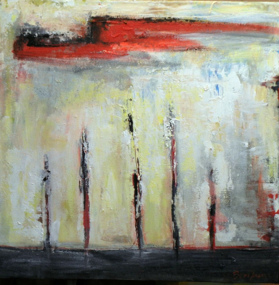 Abstract Art Deco Black and White Original Painting 20x20 by BenWill-image