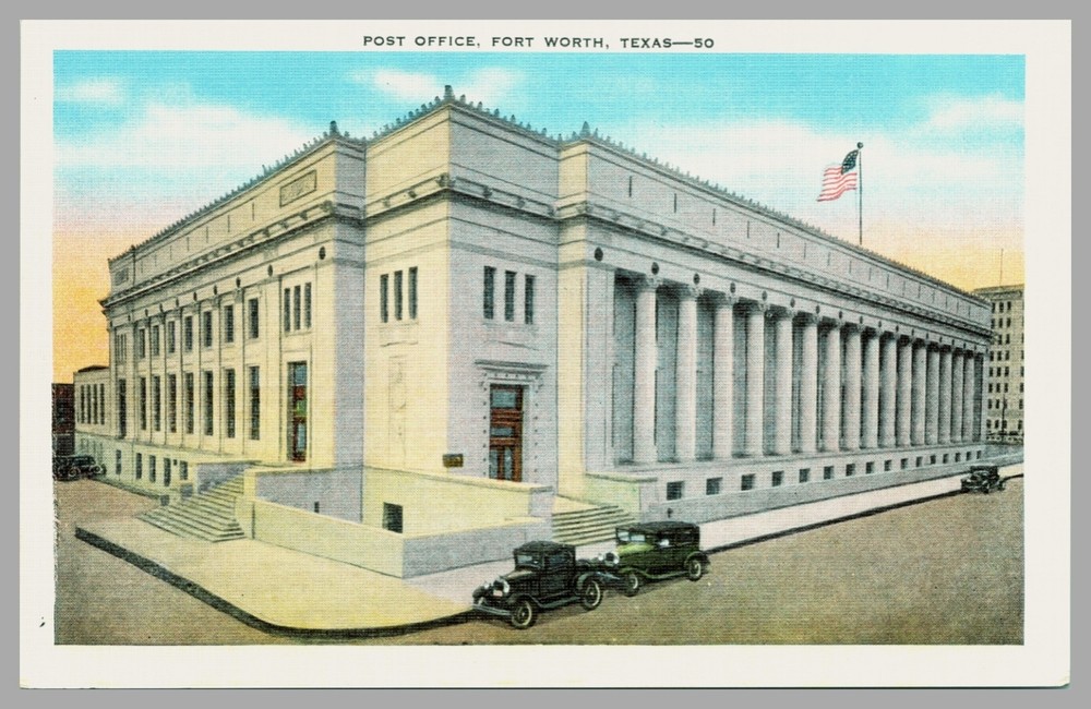 Post Office Fort Worth Texas Street View WB c1920s Cars Vintage UNP Postcard