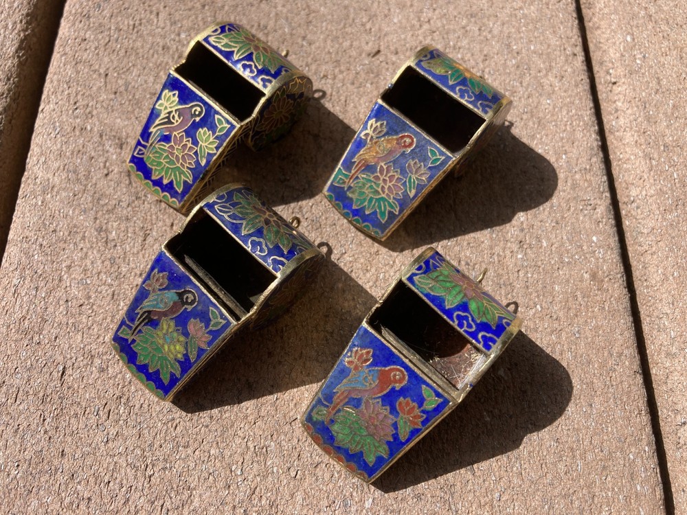 Vintage Chinese Cloisonne Whistle Brass & Enamel Lot of 4
