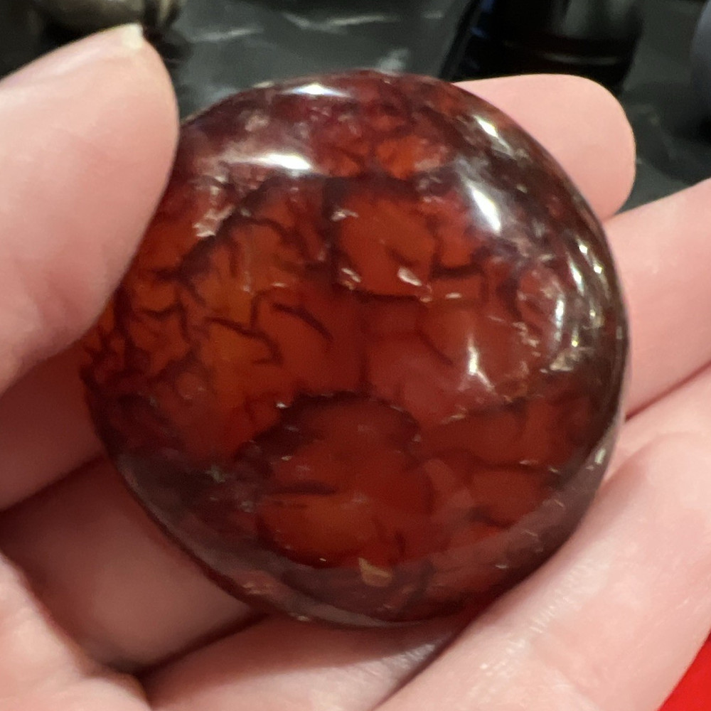 Dendritic Carnelian Agate Polished Red & Tan Palm Stone Mineral Specimen 51g