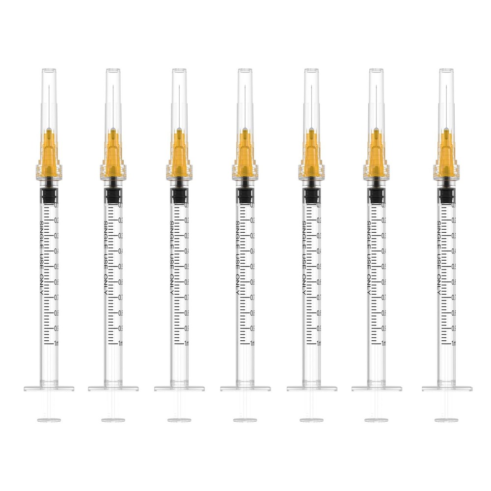 25G 1in Luer Lock Syringe with Needle 30-Pack 1ml Disposable  