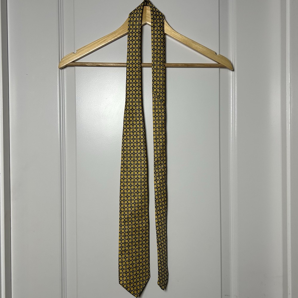 Brooks Brothers Silk Gold Navy Chain Link Lattice Tie Old Money Preppy Style