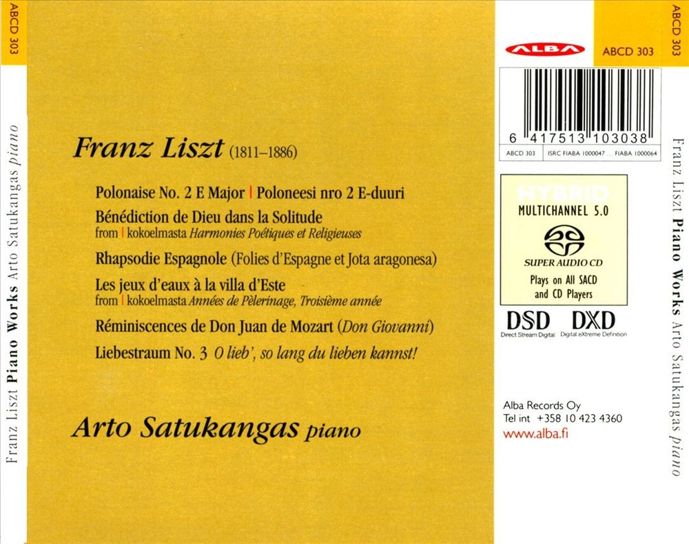 Arto Satukangas Franz Liszt: Piano Works New Super Audio Hybrid Cd