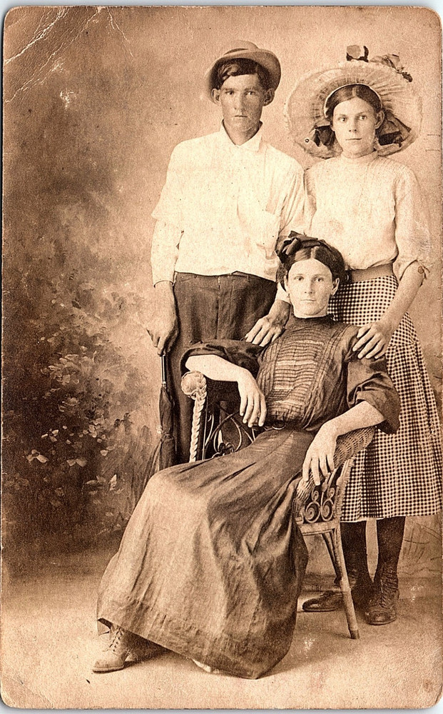 Vintage RPPC Family Portrait Women Child Sepia Real Photo Postcard