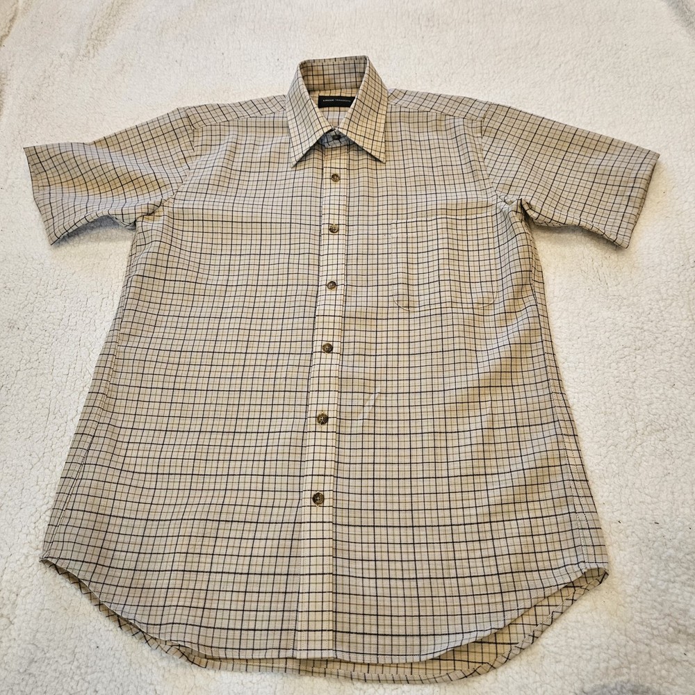 Kansai Yamamoto Shirt Size M Beige Check Short Sleeve Button Up Designer Casual