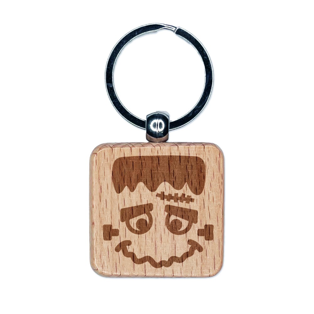 Halloween Frankenstein Wood Keychain Engraved Square Charm Tag  