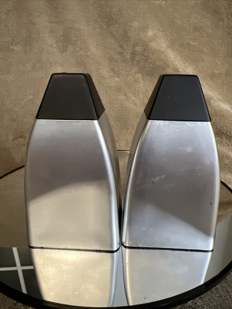 MCM Atomic Era Salt & Pepper Shakers Brushed Chrome Style and Lucite
