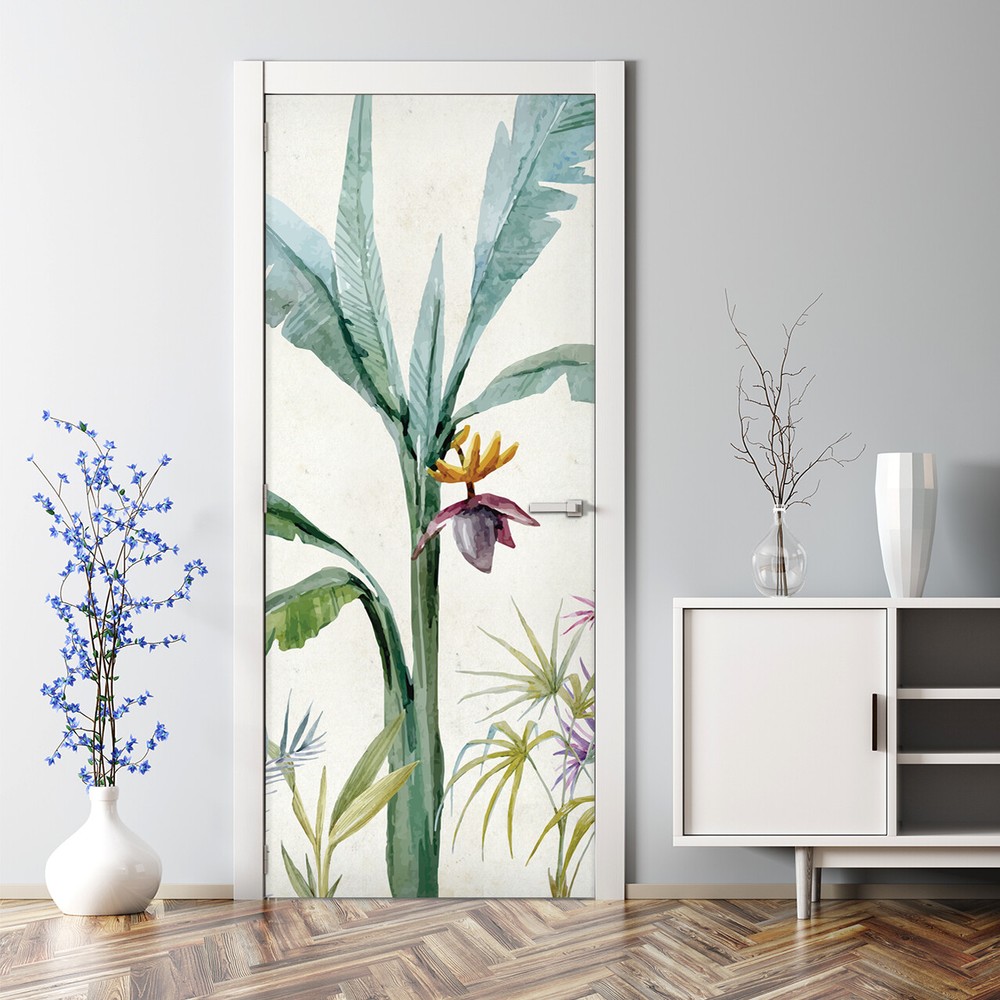Bubble Free Door sticker Jungle Exotic Floral Tropical Wall Covering Mural