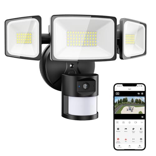 2K HD 55W 5500lm Wired Outdoor Floodlight Security Camera - Black
