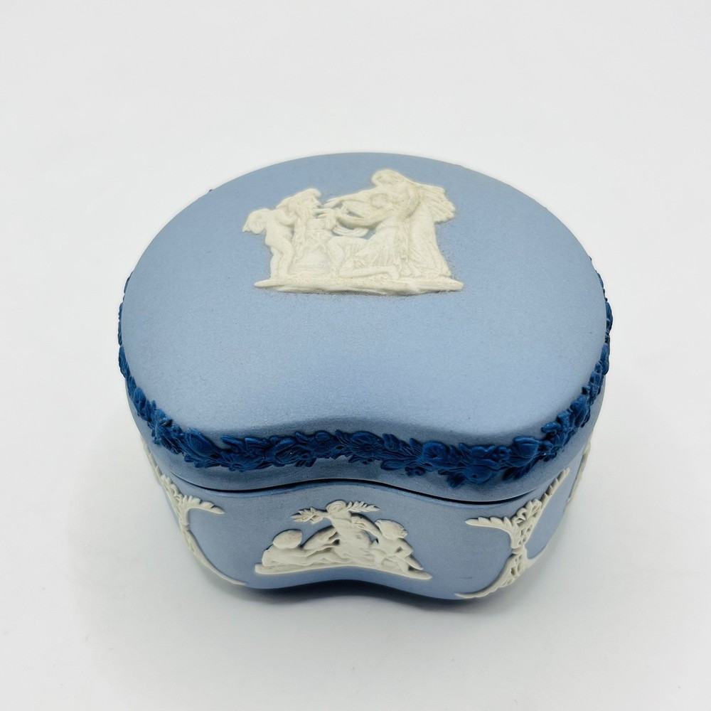 Vintage Wedgwood Jasperware tricolored dark and pale blue with white trinket box