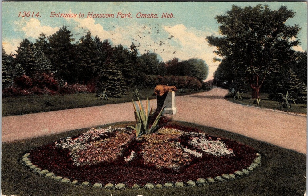 Omaha NE-Nebraska, Entrance to Hanscom Park, Canon, Vintage Postcard