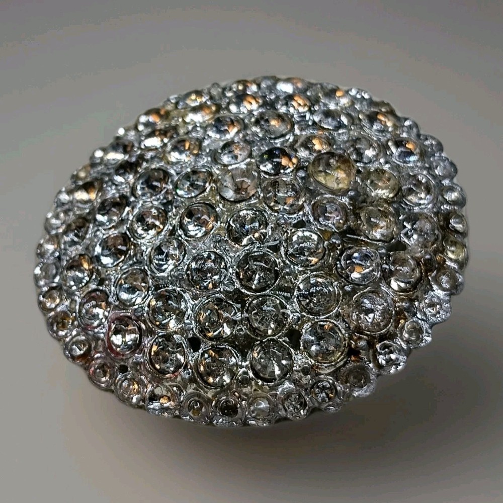 Vintage Large Prong Set Clear Rhinestone Silver Tone Brooch Pin Or Pendant