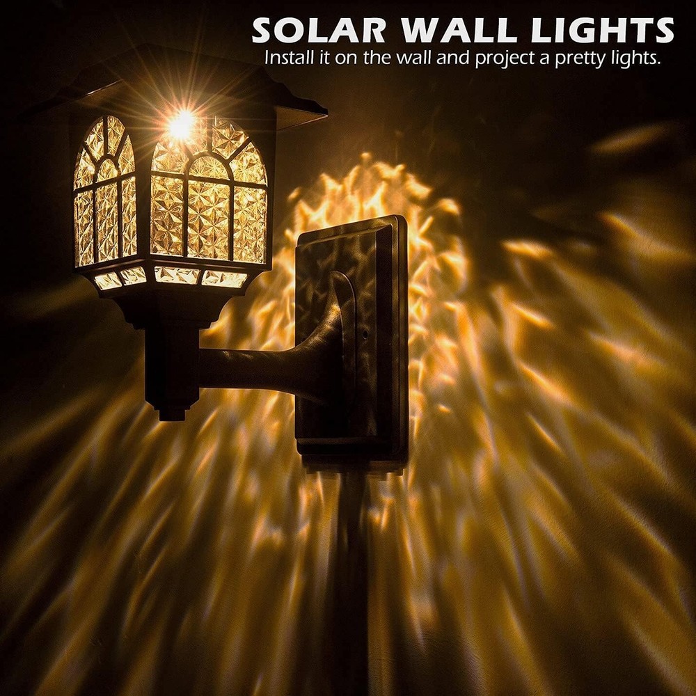 Solar Wall Lantern Lights Outdoor Waterproof Black Sun Powered Wall Light 2 Pack