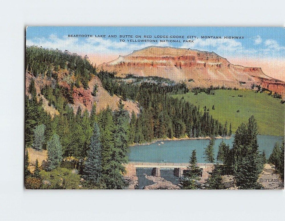 Postcard Beartooth Lake & Butte on Red Lodge-Cooke City Wyoming USA
