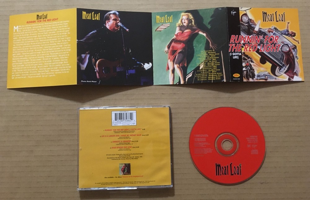 MEAT LOAF Runin for Red Light w/ 3 RARE LIVE TRX & POSTCARDS CD single USA seler
