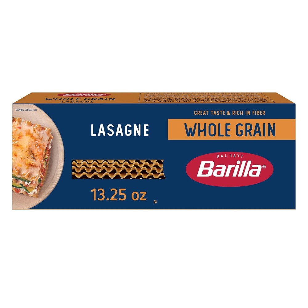 Barilla Whole Grain Lasagne, 13.25 oz. Box - Non-GMO Pasta Made With 100% Whole
