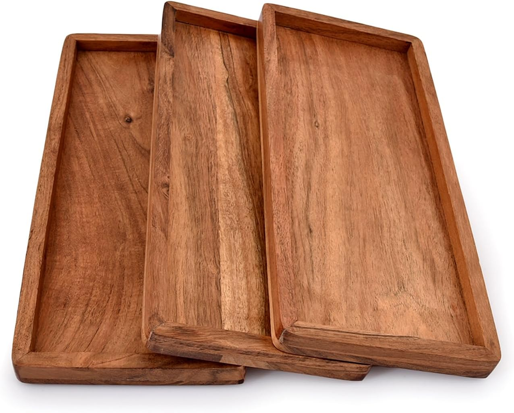 Acacia Wood Rectangular Wooden Platters Home Decor Food Vegetables Fruit Serving-image