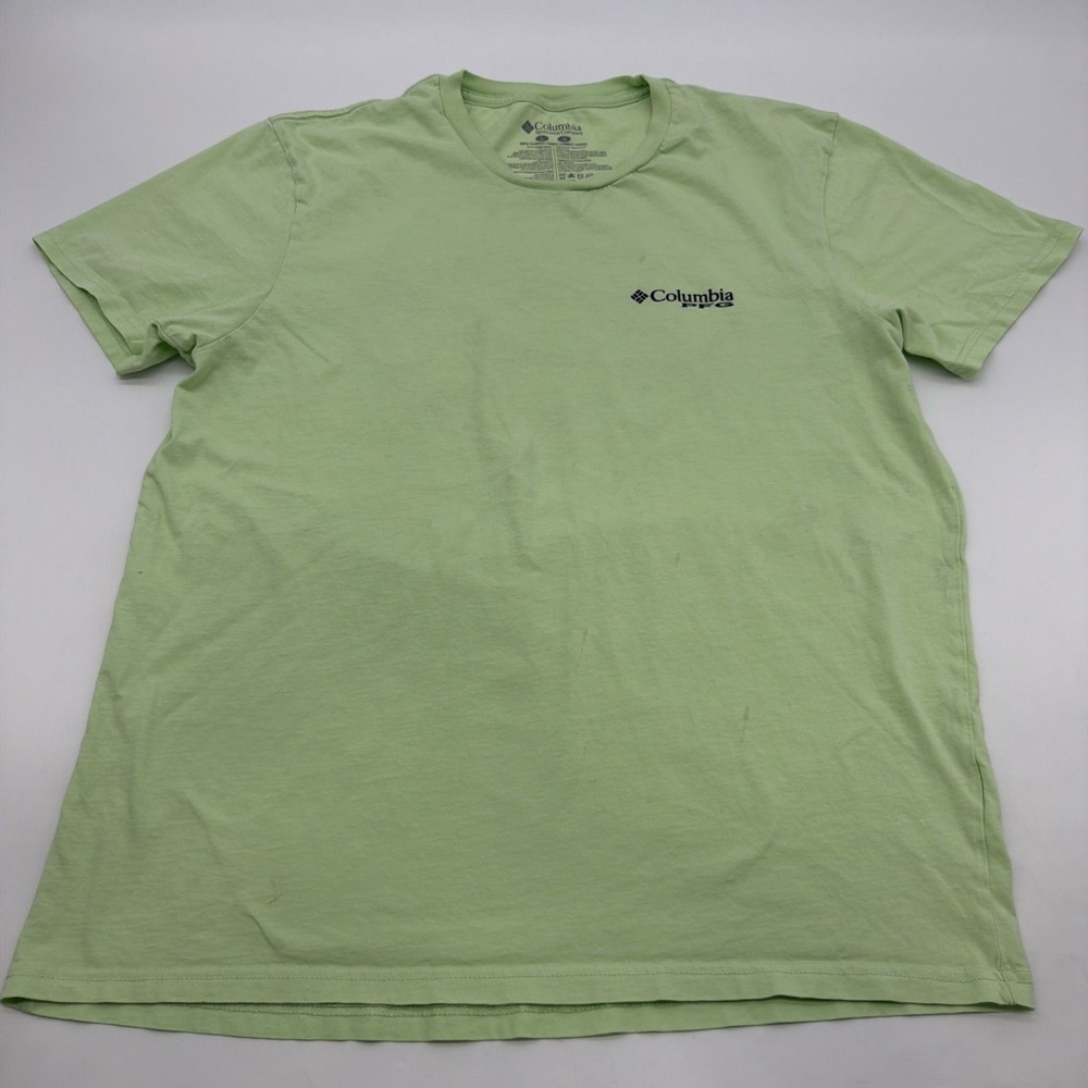 Columbia PFG Sportswear T-shirt Men L Green Logo 100% Cotton.#45008