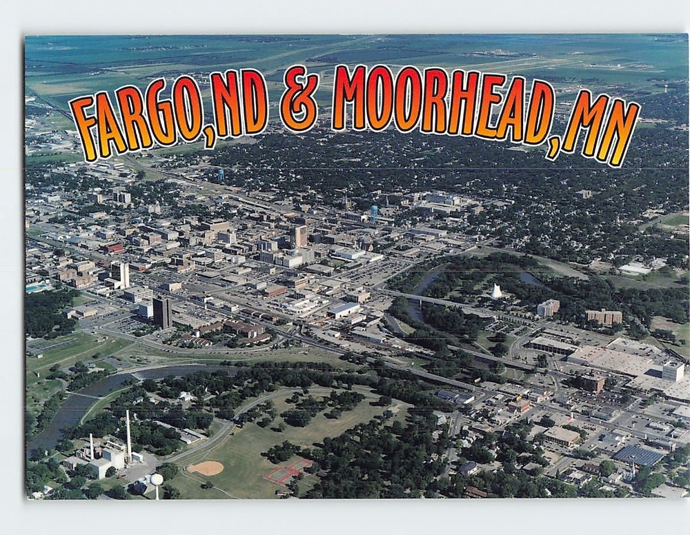 Postcard Aerial View Fargo North Dakota & Moorhead Minnesota USA