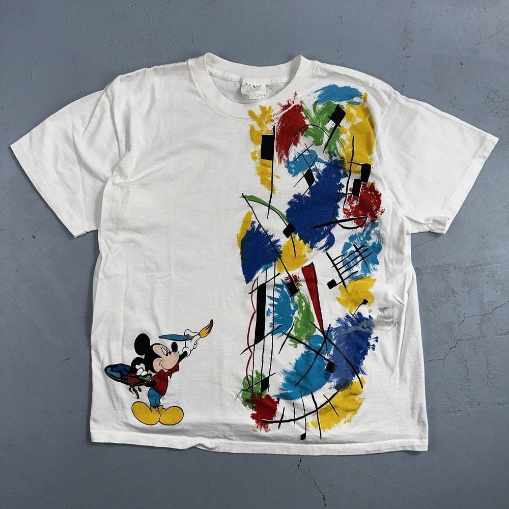 Mickey Mouse Vintage T Shirt Single Stitch 90s Paint Brush Abstract Graphic Cool-image