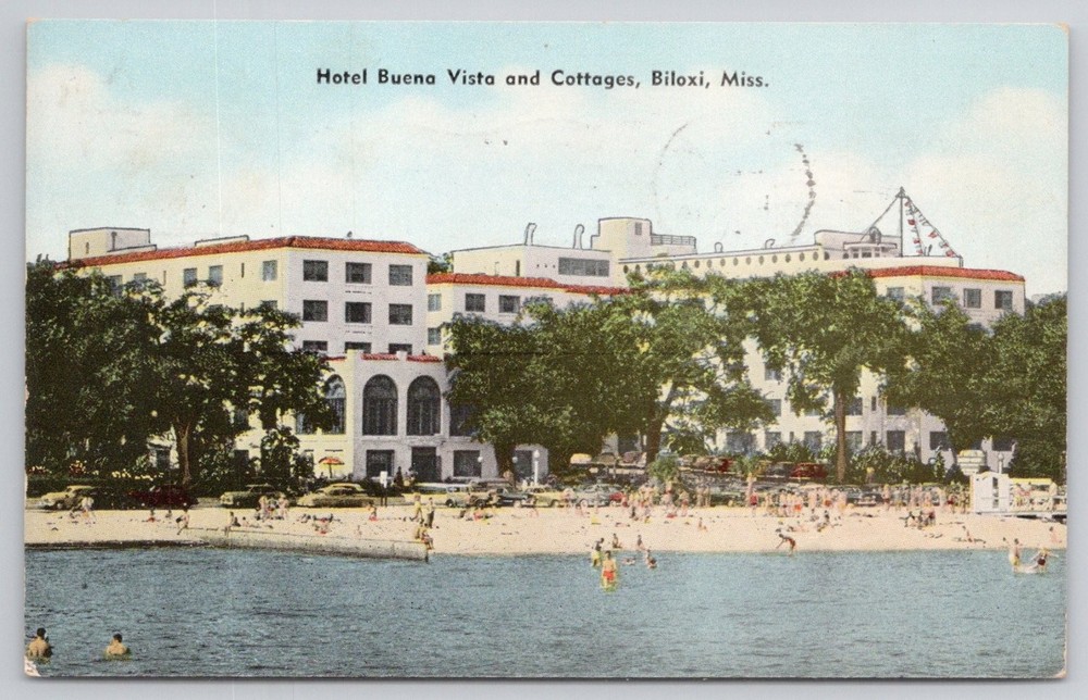 1958 Hotel Buena Vista & Cottages Biloxi MS Beach Eckco-Chrome Postcard