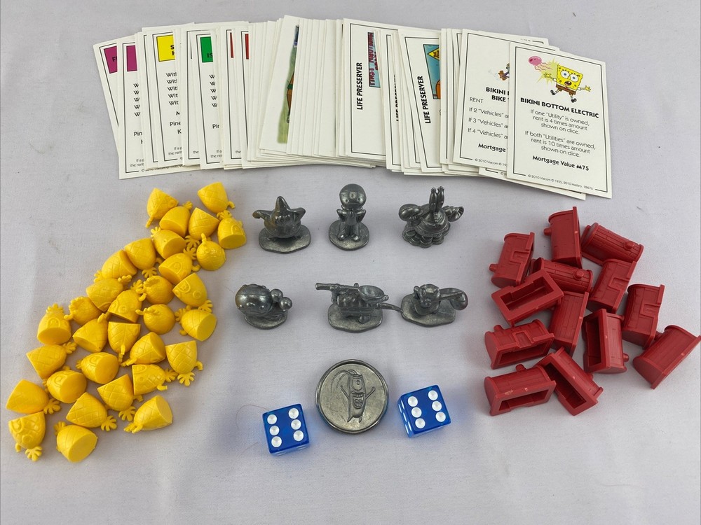 Spongebob Squarepants Monopoly Metal Tokens & Property Cards. Hasbro 2005 Game.