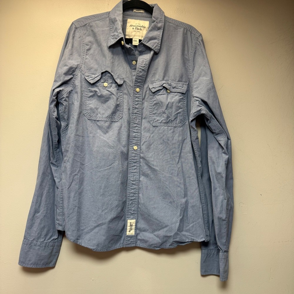 Abercrombie & Fitch Button Down Mens XXL Blue Excellent Muscle Fit Cotton 9321