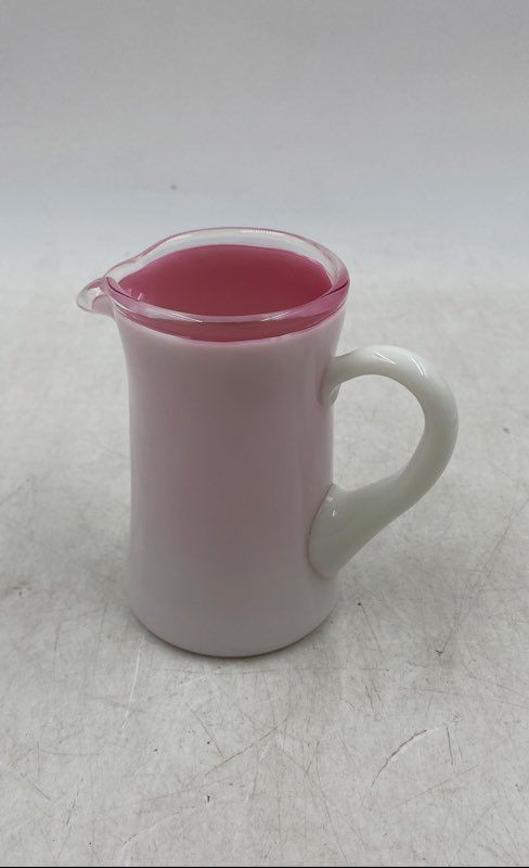 Fenton Pink Milk Glass Pitcher with Smooth Handle Creamer  