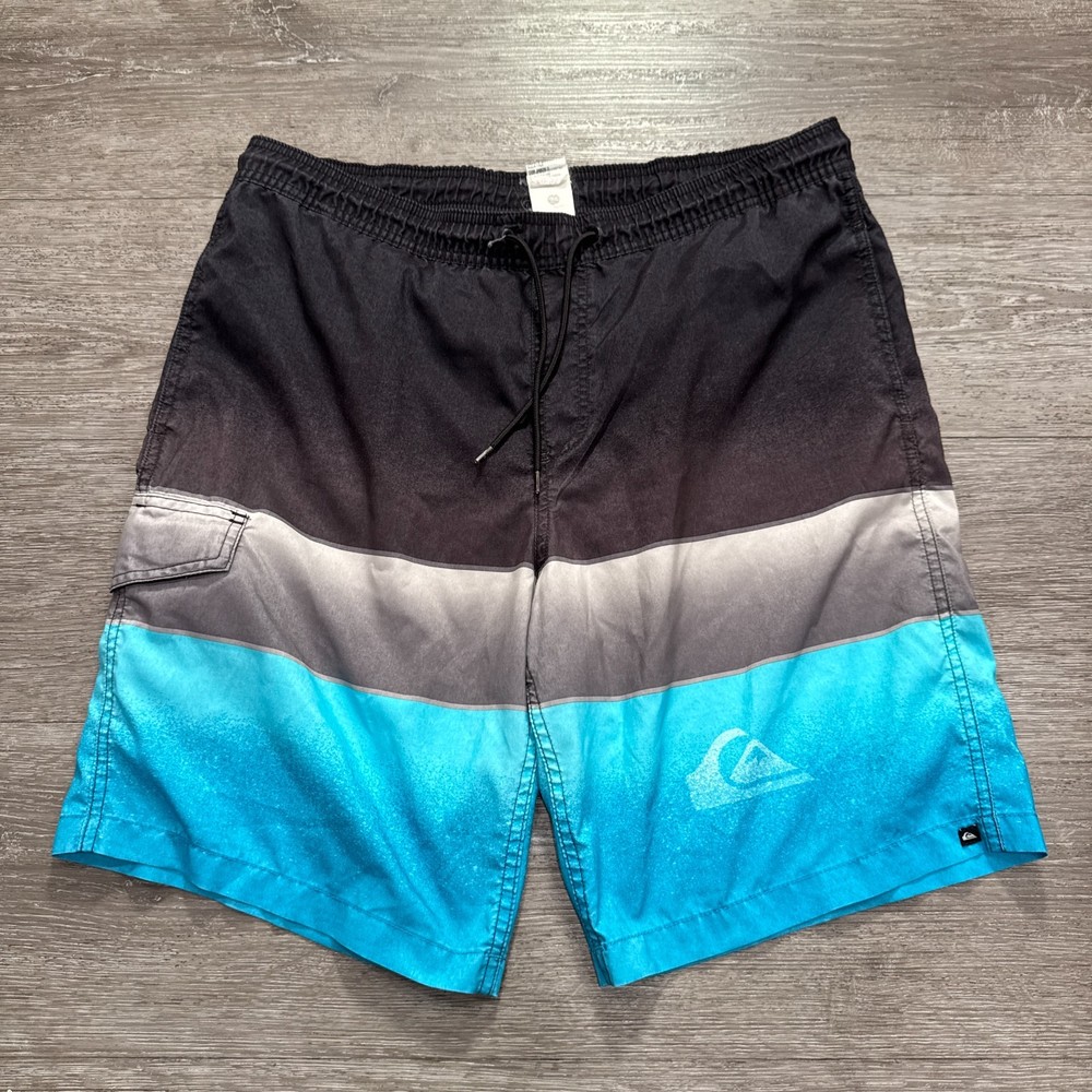 Quiksilver Swim Trunks Mens Medium Blue Black Mesh Lined Outdoor Beach Surf