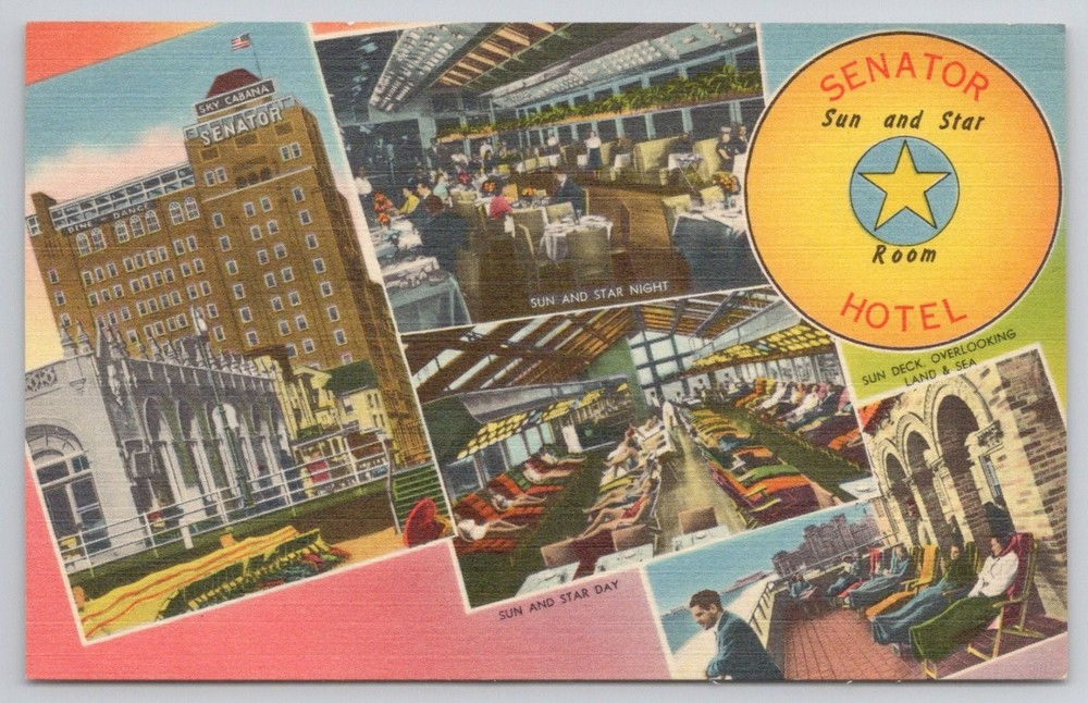 Senator Hotel Atlantic City NJ Linen Postcard Multi-View Tichnor 1940s