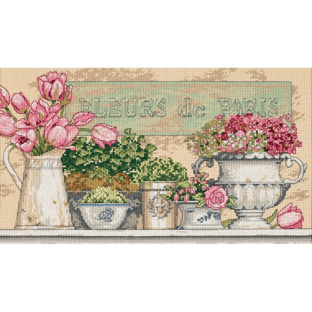 35204 'Flowers of Paris' Counted Cross Stitch Kit, Beige Aida, 14