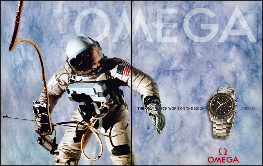 Vintage 2004 OMEGA Speedmaster Moonwatch NASA Astronaut Print Ad 2-Page Spread