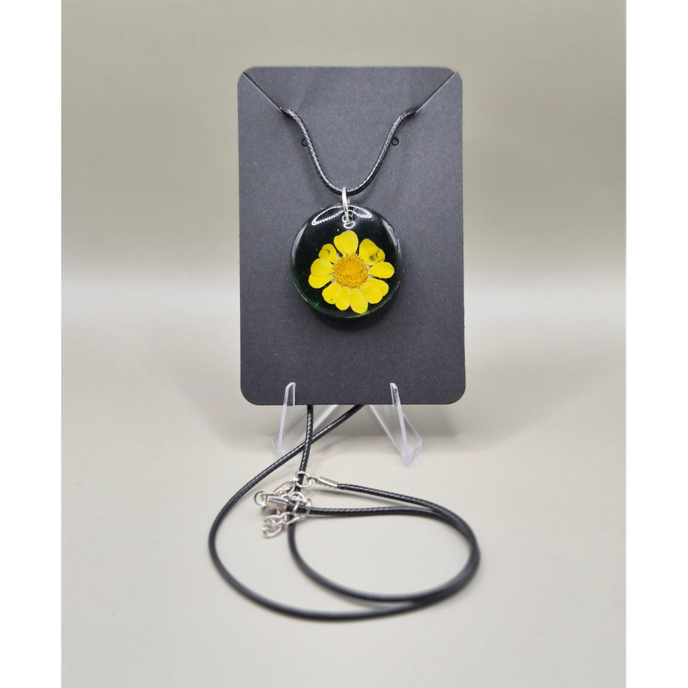 Handcrafted Yellow Resin Flower Pendant Necklace on Black Cord