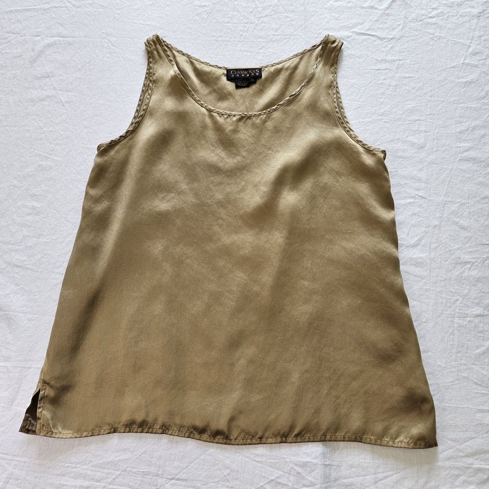 Vintage Classiques Silk Gold Cami Tank Sleeveless Satin Top Size 10 Lined