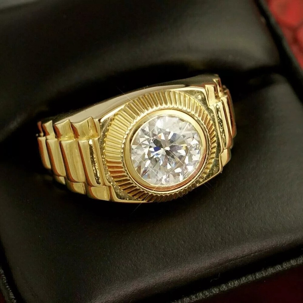 2 Ct Round Cut Simulated Diamond Men's Wedding Pinky Ring 14k Yellow Gold Plated