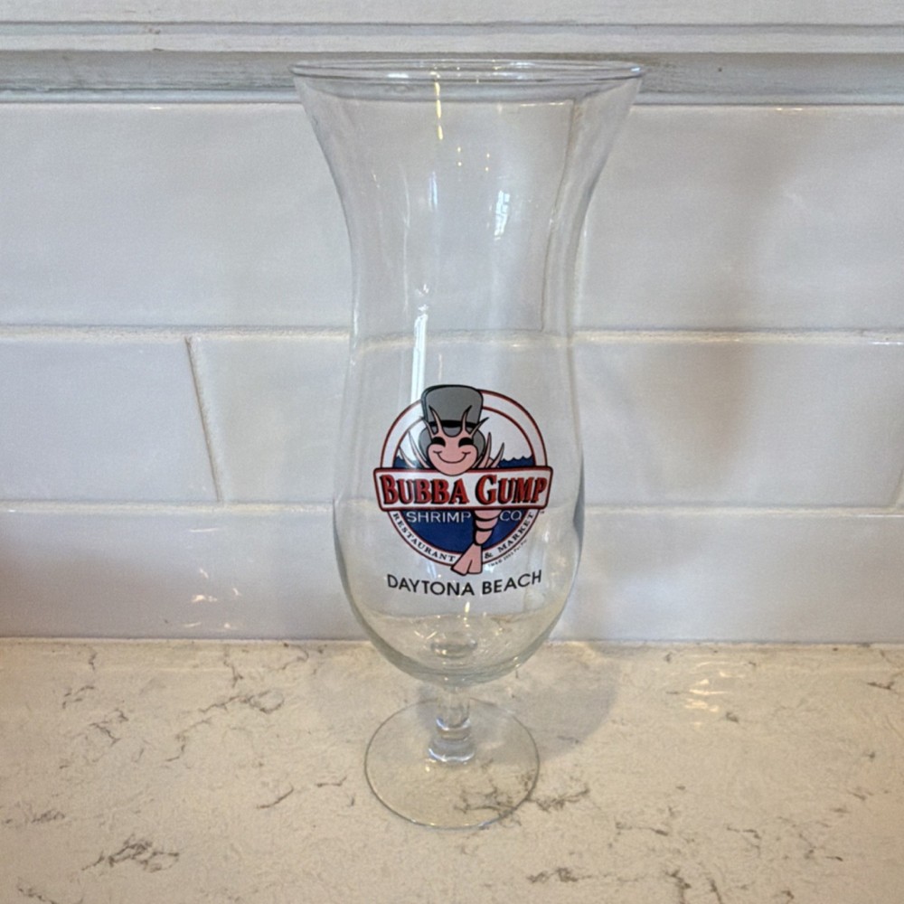 Bubba Gump Shrimp Co. Hurricane Glass Daytona Beach Curved Inward Logo Design