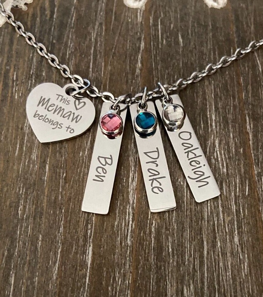 Memaw Necklace  personalized engraved names birthstones custom Grandma Gift
